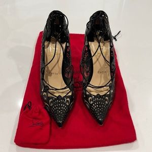 Louboutin Impera Lace-Up Laser-Cut Red Sole Pump, Black 37